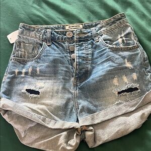 High waisted bandits One Teaspoon Faded Blue Distressed Denim Shorts